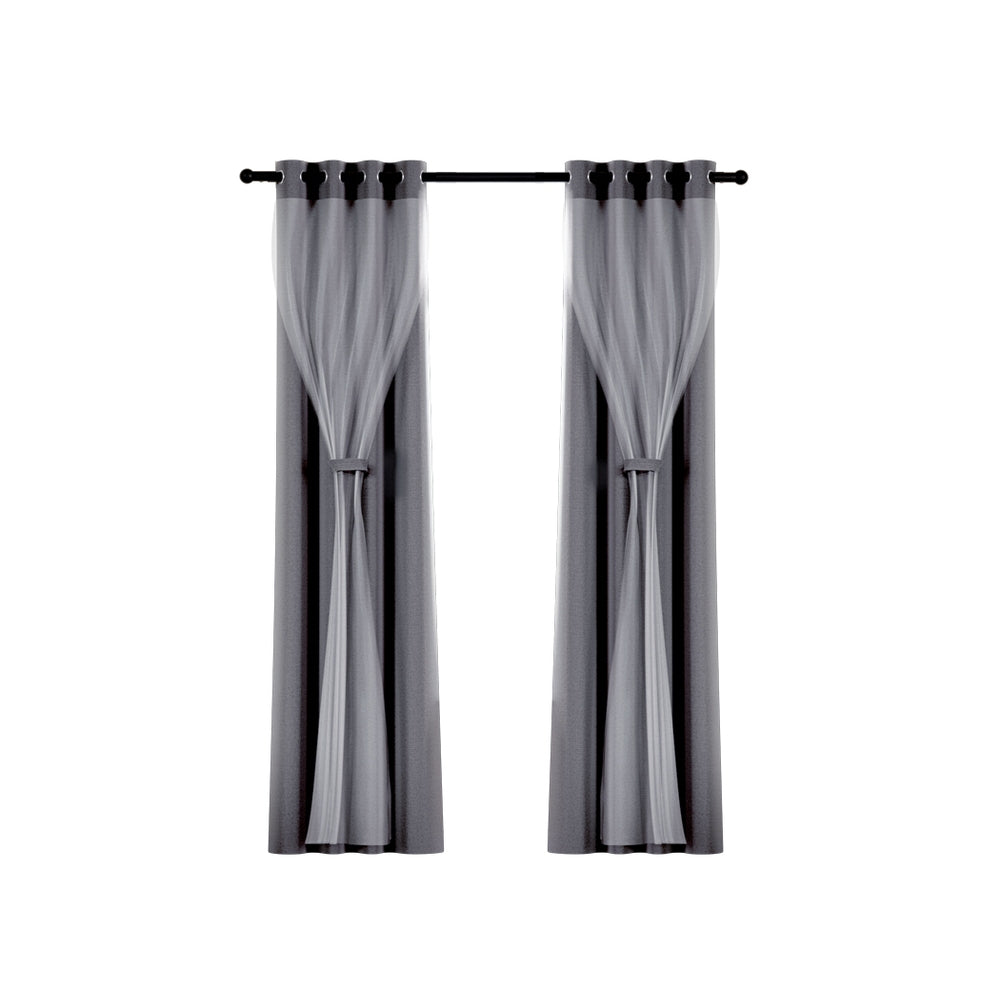 Artiss 2X 132X274cm Blockout Sheer Curtains Charcoal