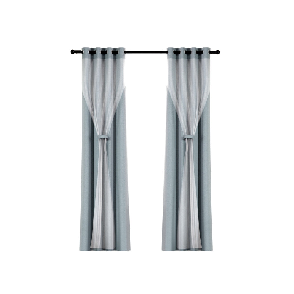 Artiss 2X 132X304cm Blockout Sheer Curtains Light Grey