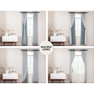 Artiss 2X 132X304cm Blockout Sheer Curtains Light Grey