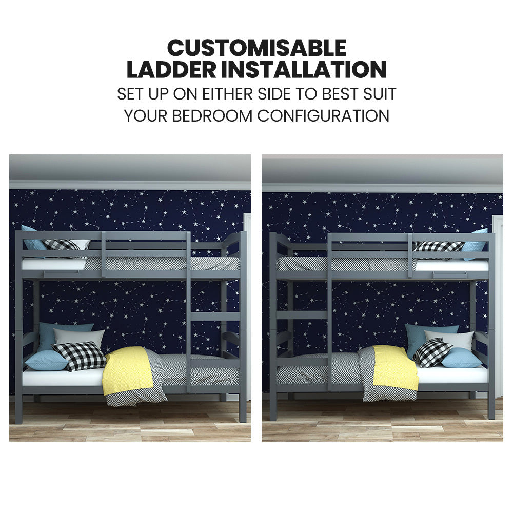Kingston Slumber Single Bunk Bed Frame Solid Pine 2 In 1 Modular Design Converts To Beds For Kids Grey