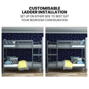 Kingston Slumber Single Bunk Bed Frame Solid Pine 2 In 1 Modular Design Converts To Beds For Kids Grey