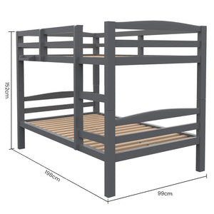 Kingston Slumber Single Bunk Bed Frame Solid Pine 2 In 1 Modular Design Converts To Beds For Kids Grey