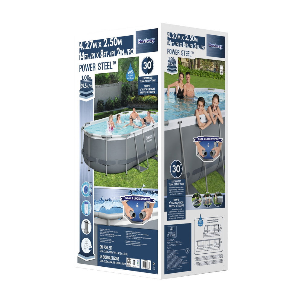 Bestway Swimming Pool 427X250x100cm Steel Frame Above Ground Pools Filter Pump Ladder 7250L