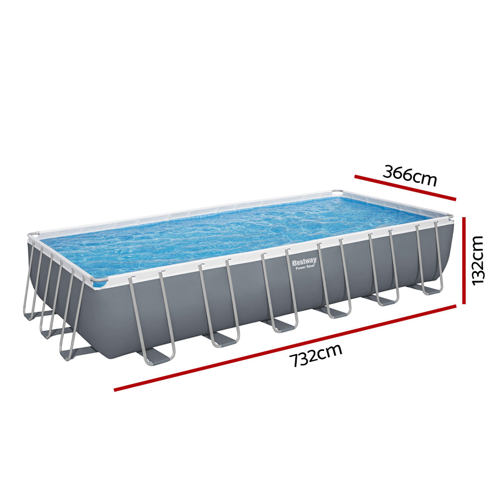 Bestway Swimming Pool 732X366x132cm Steel Frame Above Ground Pools Ladder 30045L