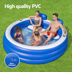 Bestway Kids Inflatable Pool Above Ground Pools Bench Seat Cup Holder 231X219cm