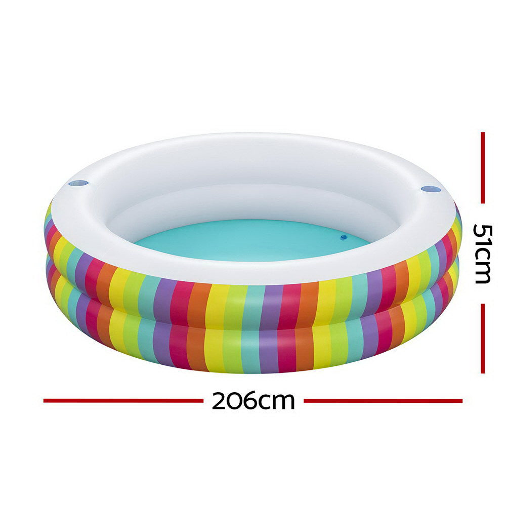 Bestway Kids Inflatable Round Pool Above Ground Cup Holder Rainbow 206X206x51cm