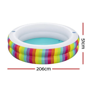 Bestway Kids Inflatable Round Pool Above Ground Cup Holder Rainbow 206X206x51cm