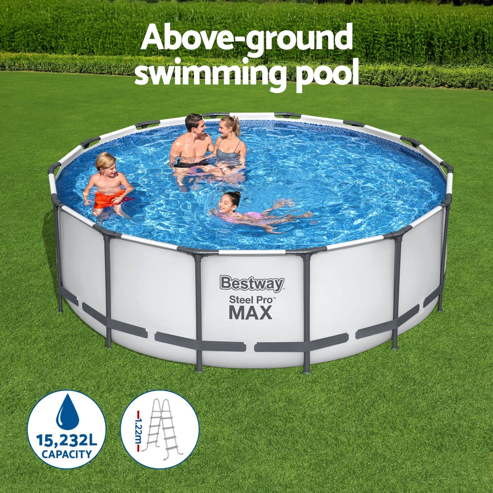 Bestway Swimming Pool 427X427x122cm Steel Frame Above Ground Pools Round Filter Pump Ladder