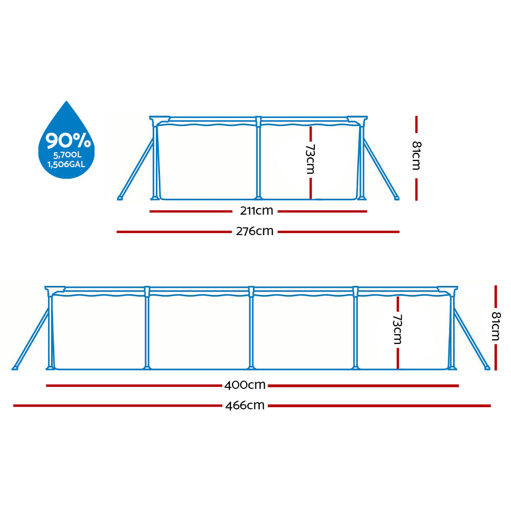 Bestway Swimming Pool 400X211x81cm Steel Frame Above Ground Pools W/ Filter Pump 5700L