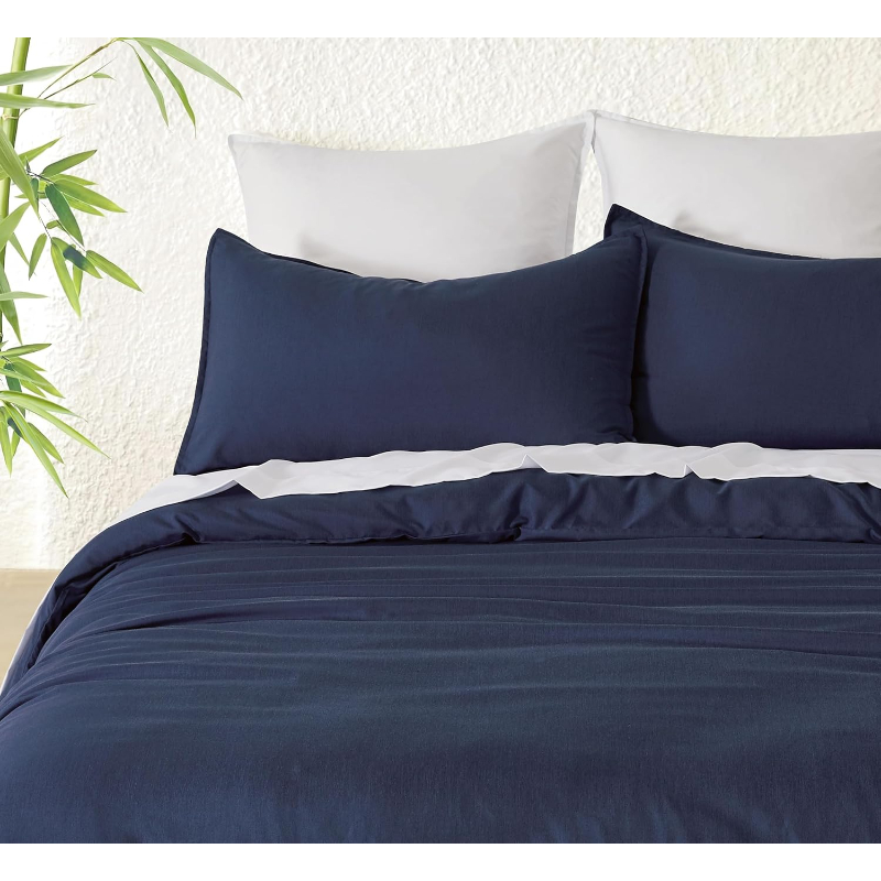 Bamboo Microfibre Quilt Cover Set Navy Queen