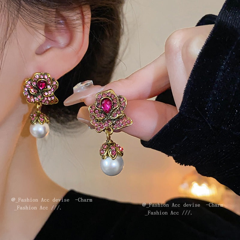 Veile Studios Flower Pearl Earrings Medieval Fashion High End Feel Niche Versatile Accessories