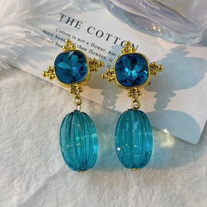 Veile Studios Middle Aged Style Earrings Blue Crystal Pendant Women's Artistic Retro