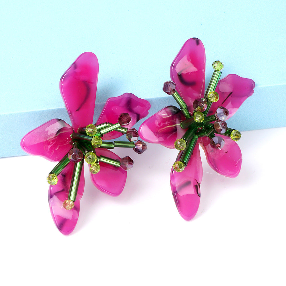 Veile Studios Acrylic Flower Retro Beach Style Earrings Trendy Womens Jewelry Accessories
