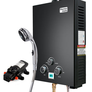 Thermomate Gas Outdoor Camping Hot Water Heater System With 12V Pump Shower Head Black