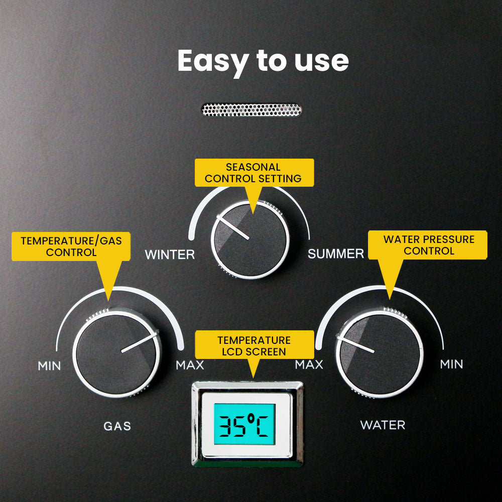 Thermomate Gas Outdoor Camping Hot Water Heater System With 12V Pump Shower Head Black