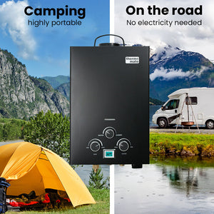 Thermomate Gas Outdoor Camping Hot Water Heater System With 12V Pump Shower Head Black