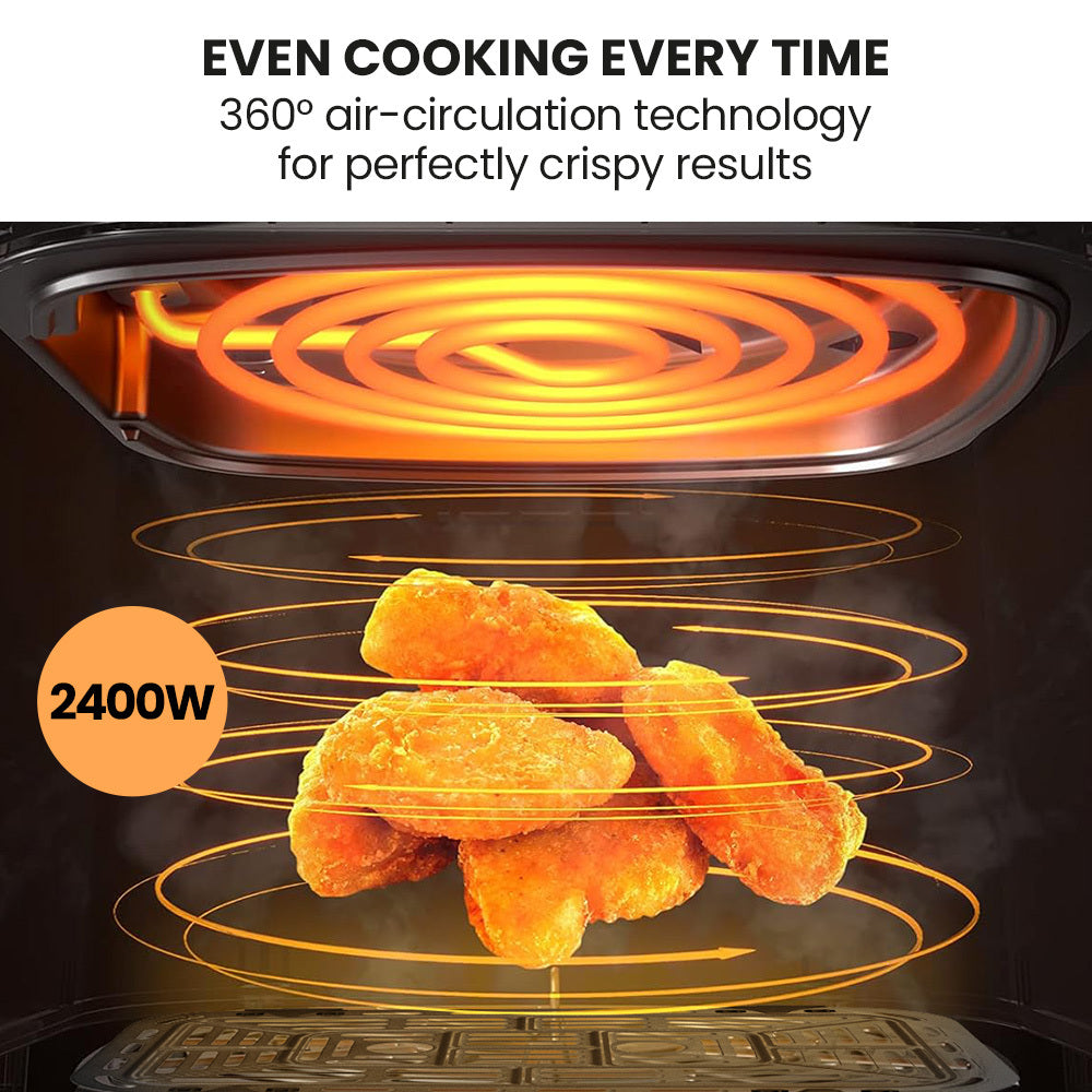 Eurochef 9L Dual Zone Air Fryer Electric Digital Airfryer Twin Drawers Black/Silver