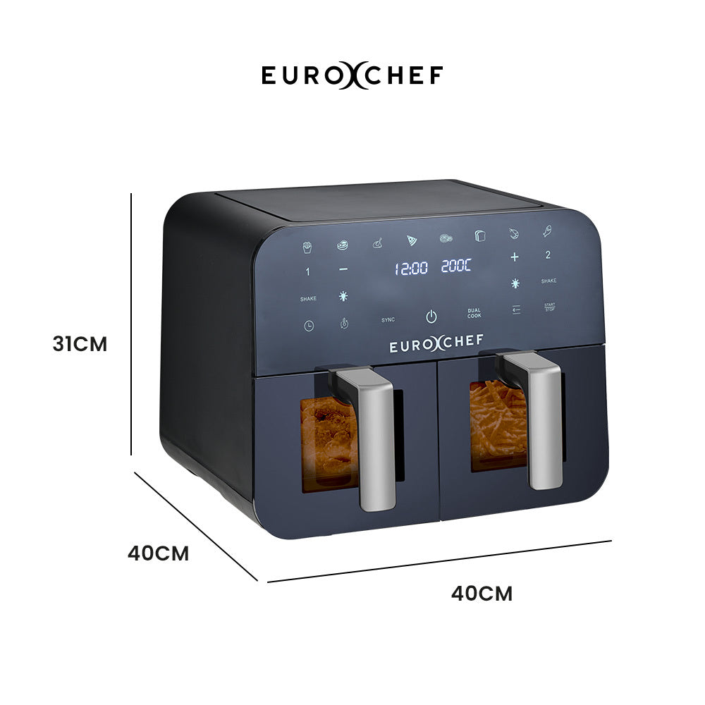 Eurochef 9L Dual Zone Air Fryer Electric Digital Airfryer Twin Drawers Black/Silver