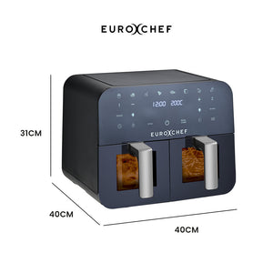 Eurochef 9L Dual Zone Air Fryer Electric Digital Airfryer Twin Drawers Black/Silver