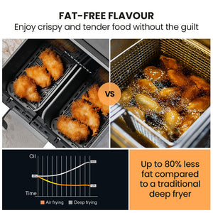 Eurochef 9L Dual Zone Air Fryer Electric Digital Airfryer Twin Drawers Black/Silver