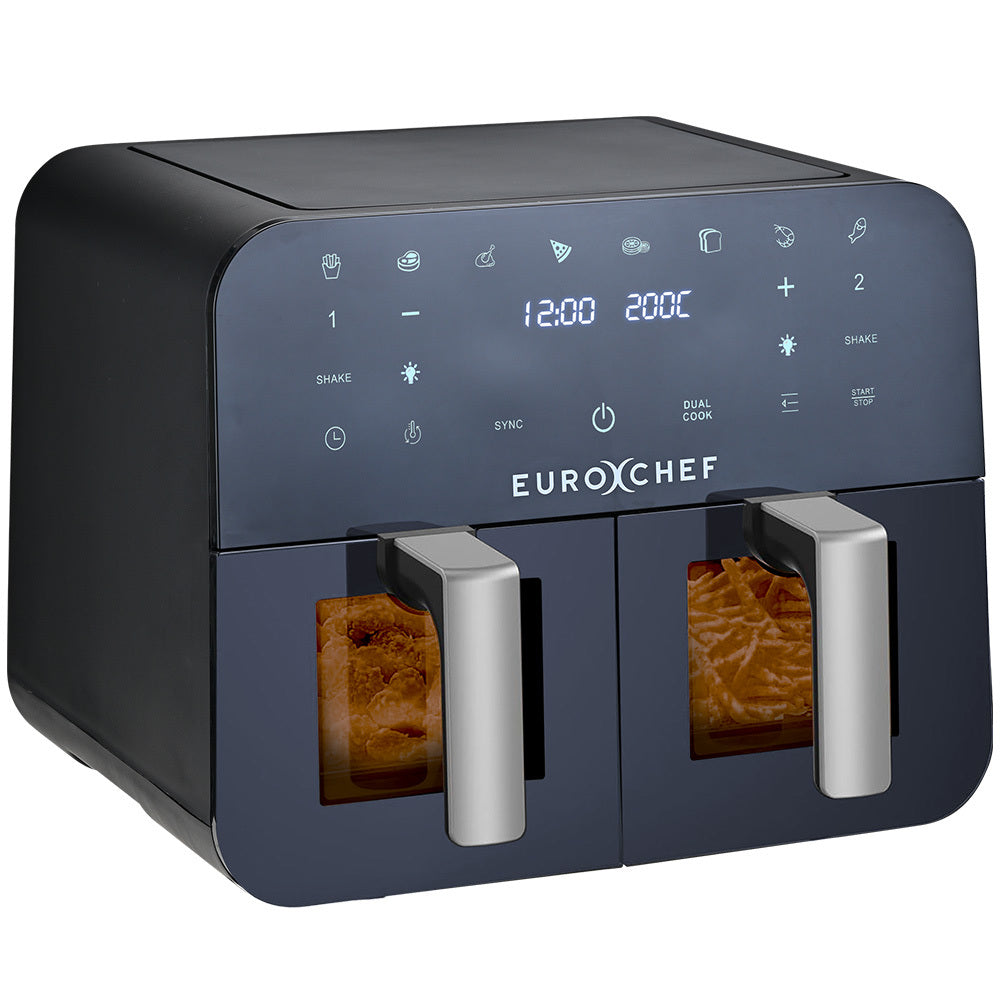Eurochef 9L Dual Zone Air Fryer Electric Digital Airfryer Twin Drawers Black/Silver