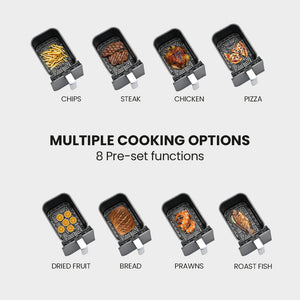 Eurochef 9L Dual Zone Air Fryer Electric Digital Airfryer Twin Drawers Black/Silver