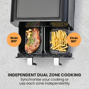 Eurochef 9L Dual Zone Air Fryer Electric Digital Airfryer Twin Drawers Black/Silver