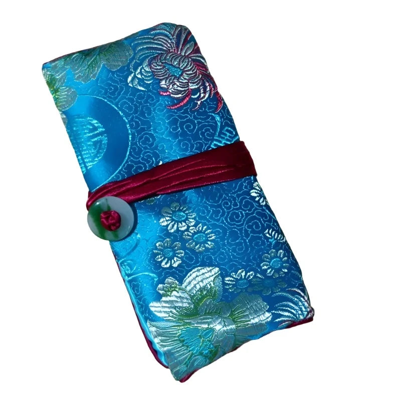 Veile Studios Chinese Silk Brocade Jewelry Roll Up Bags Travel Storage Pouch For Accessories