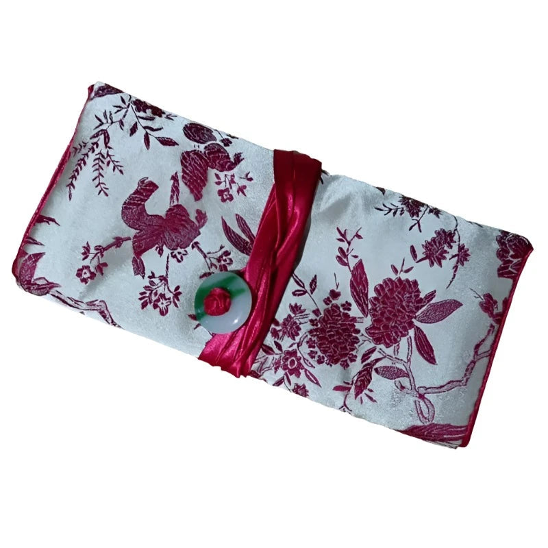 Veile Studios Chinese Silk Brocade Jewelry Roll Up Bags Travel Storage Pouch For Accessories