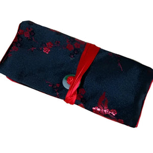 Veile Studios Chinese Silk Brocade Jewelry Roll Up Bags Travel Storage Pouch For Accessories