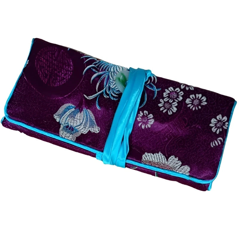 Veile Studios Chinese Silk Brocade Jewelry Roll Up Bags Travel Storage Pouch For Accessories