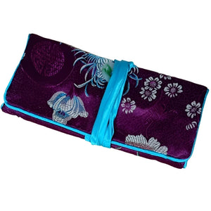 Veile Studios Chinese Silk Brocade Jewelry Roll Up Bags Travel Storage Pouch For Accessories
