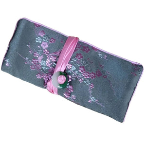Veile Studios Chinese Silk Brocade Jewelry Roll Up Bags Travel Storage Pouch For Accessories