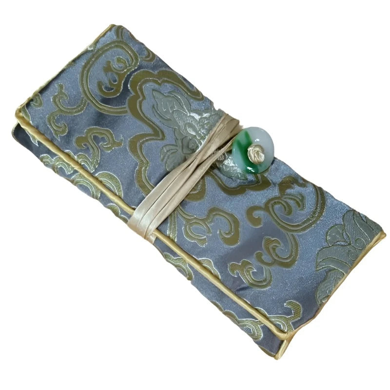 Veile Studios Chinese Silk Brocade Jewelry Roll Up Bags Travel Storage Pouch For Accessories
