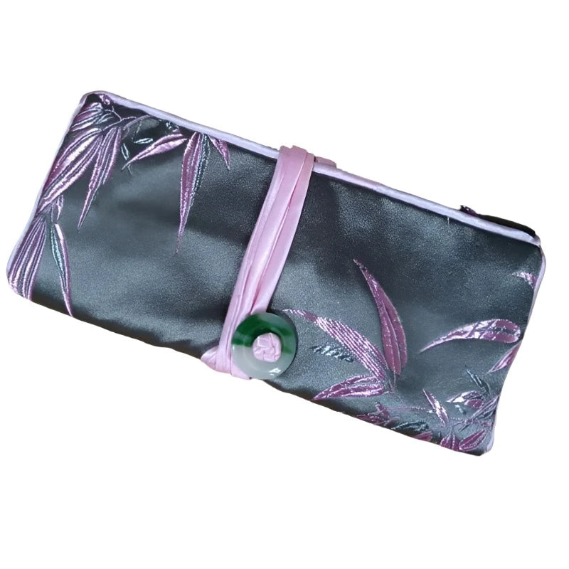 Veile Studios Chinese Silk Brocade Jewelry Roll Up Bags Travel Storage Pouch For Accessories