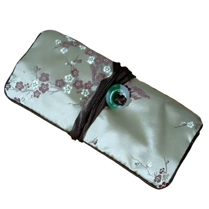Veile Studios Chinese Silk Brocade Jewelry Roll Up Bags Travel Storage Pouch For Accessories