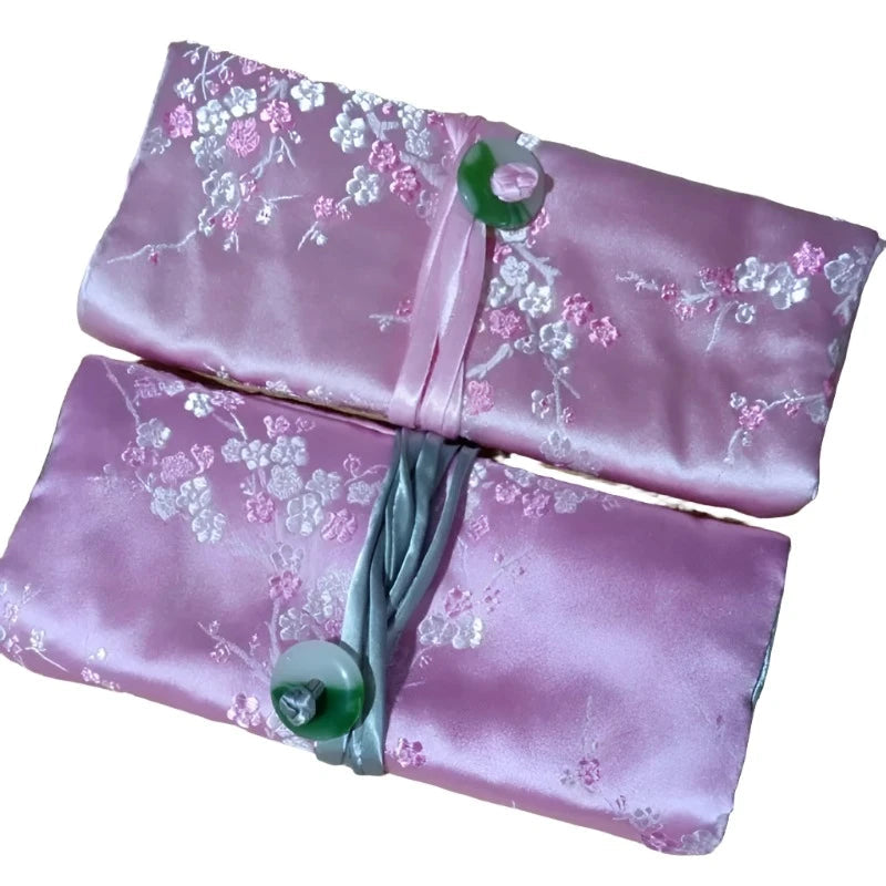 Veile Studios Chinese Silk Brocade Jewelry Roll Up Bags Travel Storage Pouch For Accessories