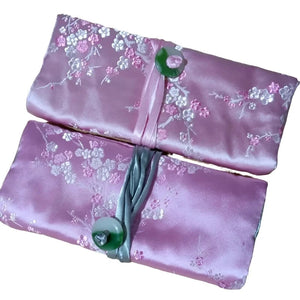 Veile Studios Chinese Silk Brocade Jewelry Roll Up Bags Travel Storage Pouch For Accessories