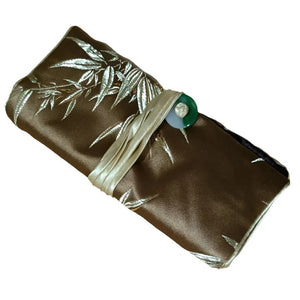 Veile Studios Chinese Silk Brocade Jewelry Roll Up Bags Travel Storage Pouch For Accessories