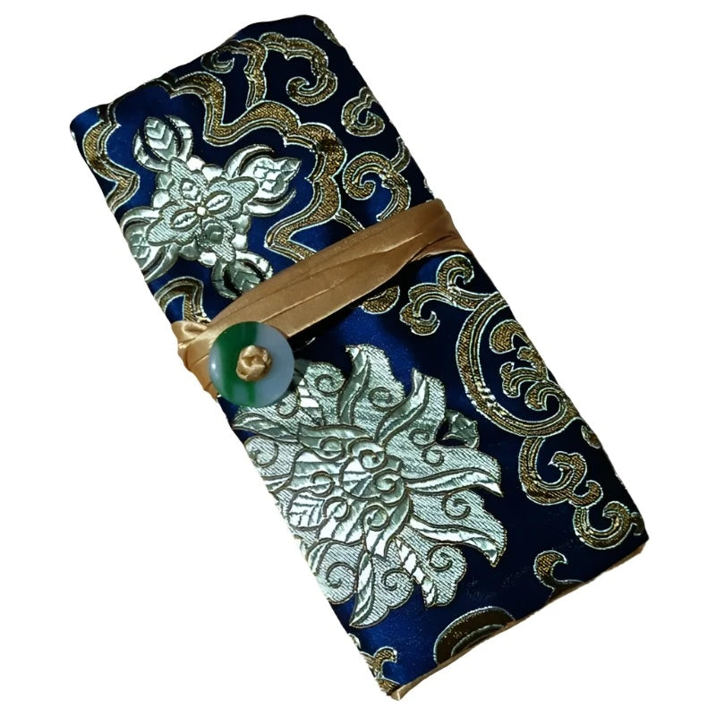 Veile Studios Chinese Silk Brocade Jewelry Roll Up Bags Travel Storage Pouch For Accessories