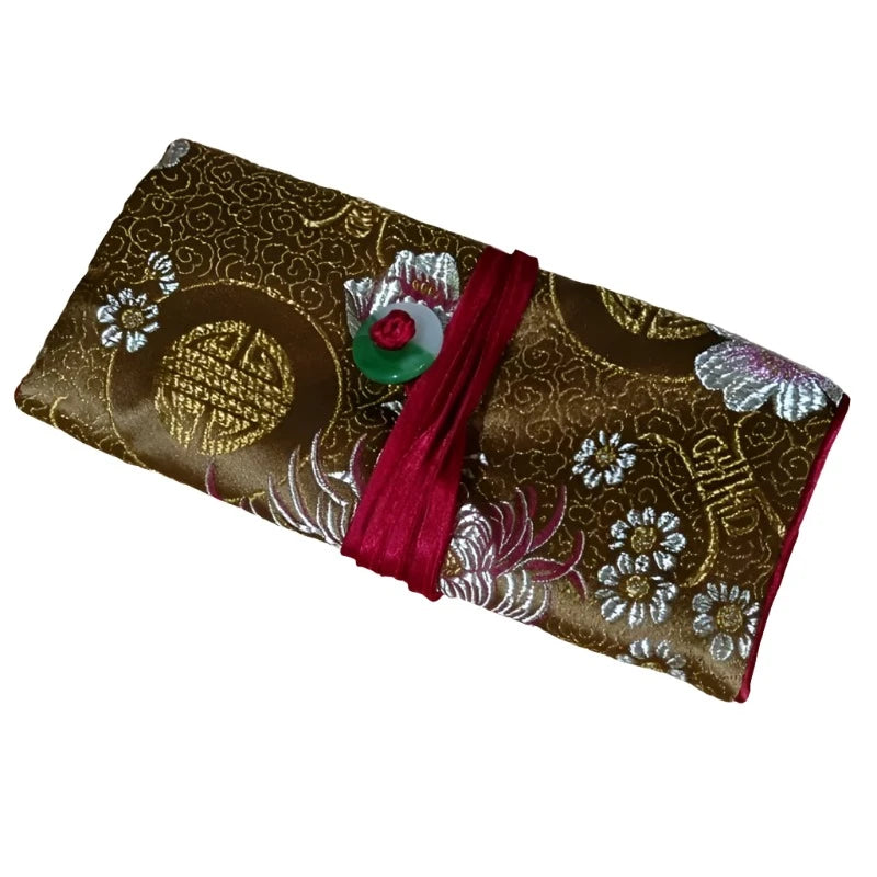 Veile Studios Chinese Silk Brocade Jewelry Roll Up Bags Travel Storage Pouch For Accessories