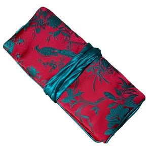 Veile Studios Chinese Silk Brocade Jewelry Roll Up Bags Travel Storage Pouch For Accessories