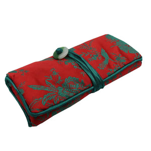 Veile Studios Chinese Silk Brocade Jewelry Roll Up Bags Travel Storage Pouch For Accessories