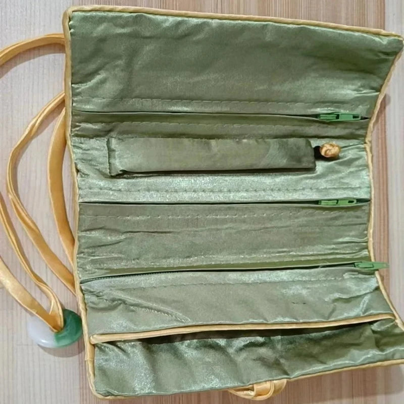 Veile Studios Chinese Silk Brocade Jewelry Roll Up Bags Travel Storage Pouch For Accessories