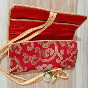 Veile Studios Chinese Silk Brocade Jewelry Roll Up Bags Travel Storage Pouch For Accessories
