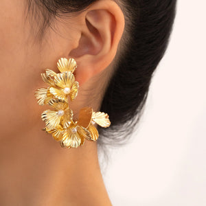 Veile Studios Multi Layered Flower C Shaped Earrings Alloy Baked Paint Fashion Accessories