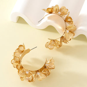 Veile Studios Multi Layered Flower C Shaped Earrings Alloy Baked Paint Fashion Accessories