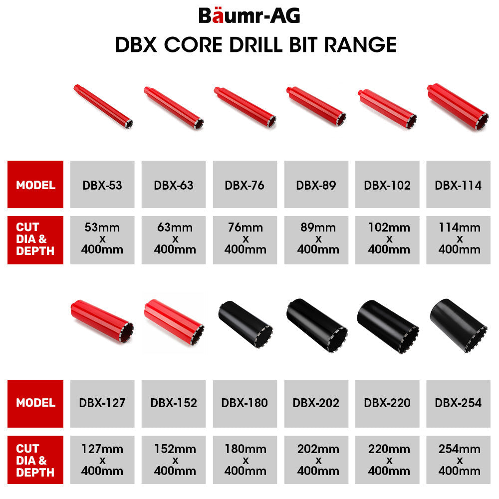 Baumr Ag 180 X 400Mm Diamond Core Drill Bit Dbx Series Industrial 1.1/4 Unc