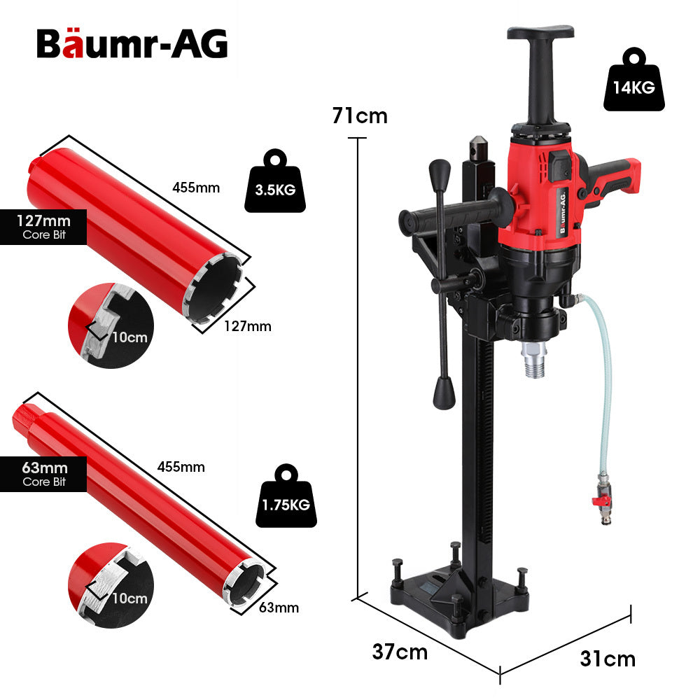 Baumr Ag 2000W 160Mm Handheld Core Drill W/Stand63mm & 127Mm Bit Combo For Concrete Coring Hole Drilling