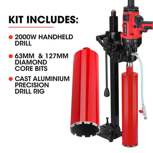 Baumr Ag 2000W 160Mm Handheld Core Drill W/Stand63mm & 127Mm Bit Combo For Concrete Coring Hole Drilling